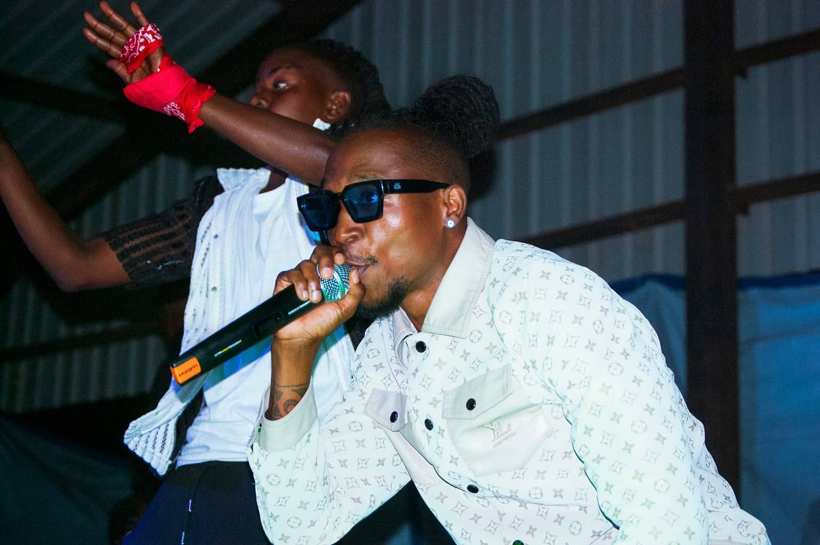 Artist performing with a microphone